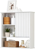 22.5 x 23.5 inch Bathroom Wall Cabinet, Medicine Cabinet Wall Mounted w/Fluted Sliding Door Adjustable Shelf White Storage Cabinet Organizer for Kitchen Dining Room Living Room