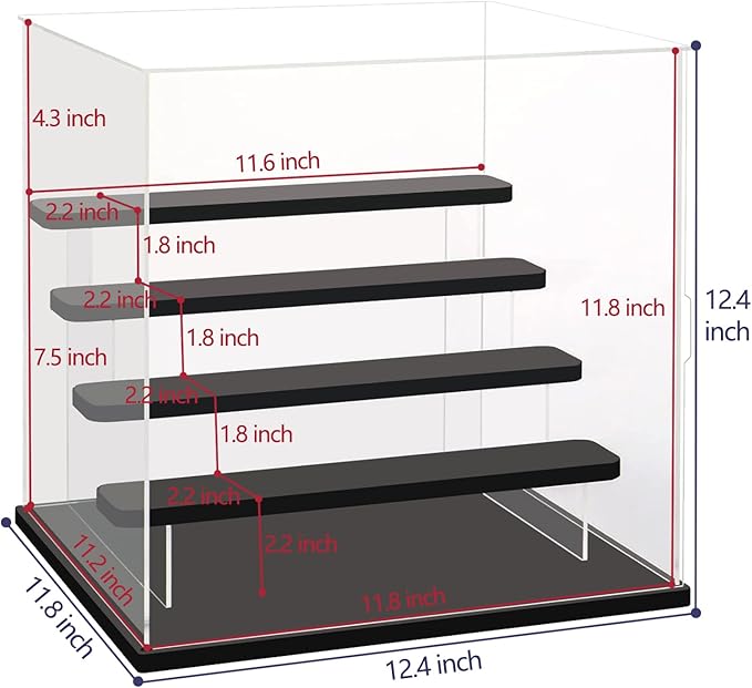 Choowin 5 Tier Clear Acrylic Display Case for Collectibles, Mini Figures, Pop Mart, Labubu, Sonny Angel, Smiski - Assemble Dustproof Acrylic Display Box with Door, Stand (Black Base Step)