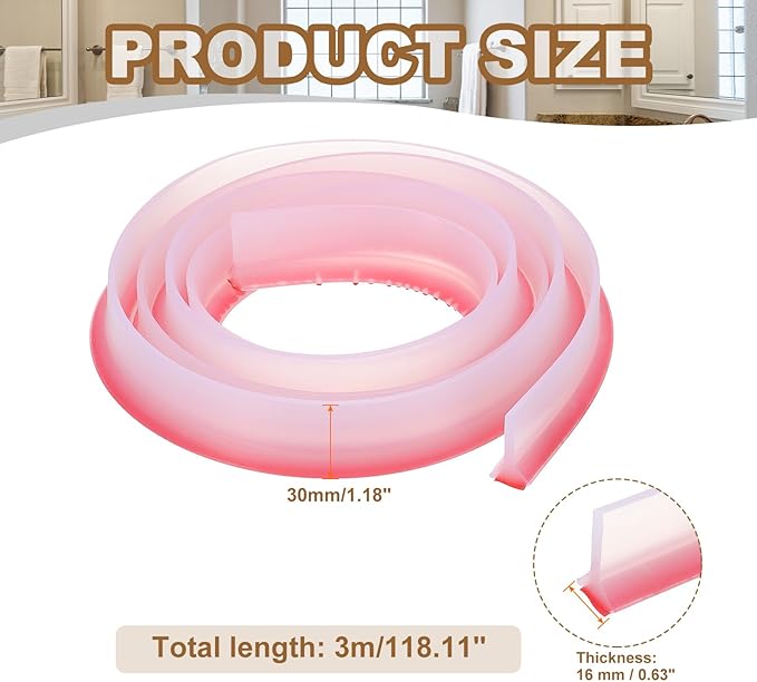 PATIKIL 118 Inch Collapsible Shower Threshold Water Dam Guard, Shower Stopper Barrier Self Adhesive Sink Splash Guards for Frameless Shower Door Bottom, Clear (1.2"Wx0.6"T)