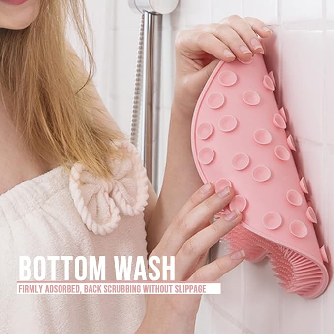 Shower Foot Scrubber Mat with Non-Slip Suction Cups, Foot Back Cleaning Pad Back Washer Exfoliating Bath Wash Pad, Wall Mounted Slip Suction Cups for Use in Cleaner Men and Women (Grey)