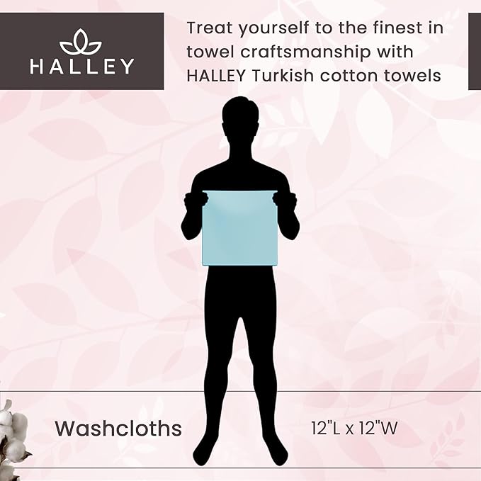 HALLEY Turkish 8 Pack Premium Washcloths (8 Pieces) 650 GSM Highly Absorbent Super Soft 100% Cotton - 8 Washcloths (Gray)