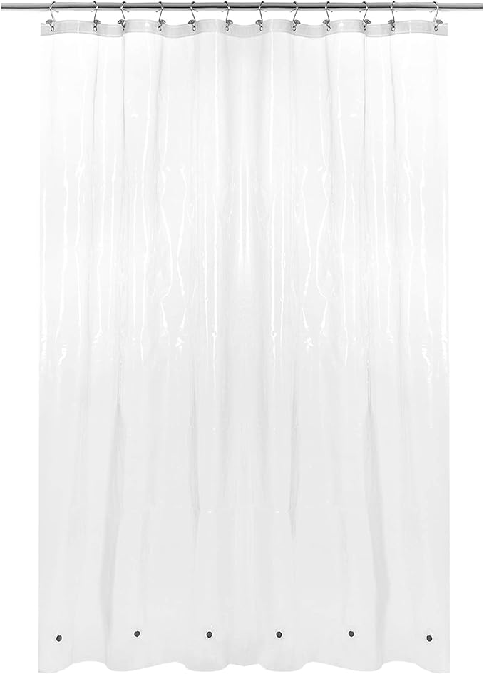 Barossa Design Plastic Shower Curtain Liner 69" x 70" with 6 Magnets - Waterproof PEVA Shower Liner for Standard Size Bathroom, PVC Free, Metal Grommets - Clear, 69X70