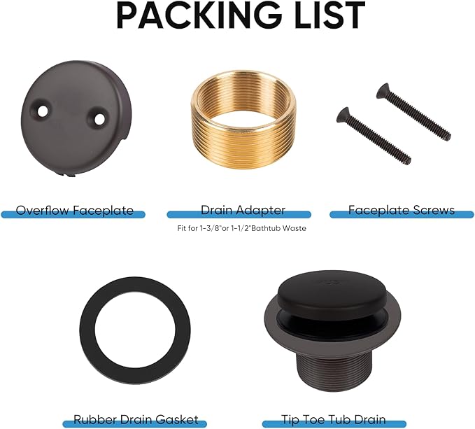 Bronze Bathtub Tub Drain Conversion Kit with Two-Hole Overflow Faceplate, Minupwell Tip-Toe Replacement Bath Tub Drain Trim Kit with Universal Fine/Coarse Thread Assembly，Oil Rubbed Bronze