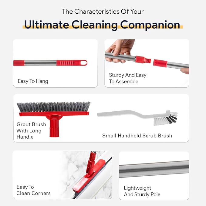 Fox Trot Ultimate Cleaning Duo: Grout Brush with Long Handle & Shower Scrubber Brush Set