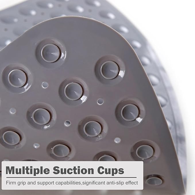 Mrcrypos Corner Shower Mats 21 x 21 Inches Bath Mat with Suction Cups and Drain Holes, Quick Dry Anti Slip Bathmat Machine Washable Shower Stall Mats for Bathroom, Gray