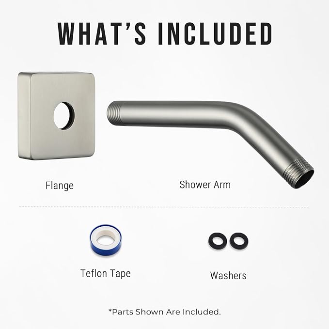 G-Promise All Metal 6-Inch Shower Arm with Flange, Wall-Mounted Stainless Steel Shower Pipe Replacement for Fixed and Handheld Shower Heads, Brushed Nickel