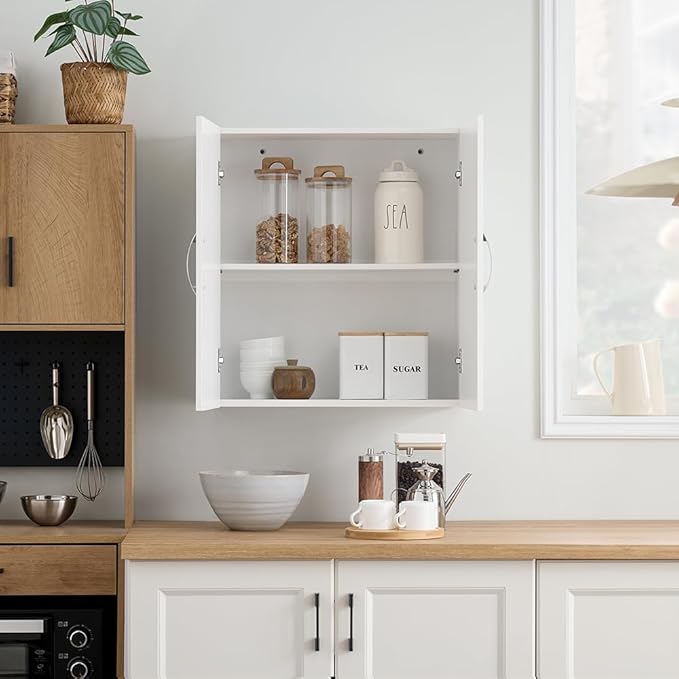 SoBuy Narrow Bathroom Wall Cabinet, Over The Toilet Storage Cabinet, Bathroom Wall Cabinet with Doors and Adjustable Shelves, Medicine Cabinet Organizer for Small Bathroom Storage, White FRG231-T-W