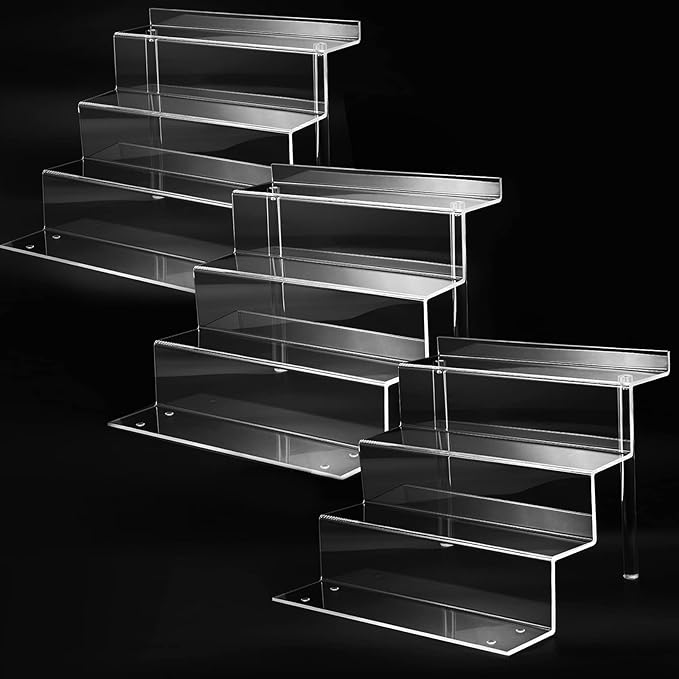 9 Inch Acrylic Shelf for Perfume Organizer in 3 Pack, 4 Tier Funko POP Shelves, Cologne Organizer Tiered Riser Display Stand, Acrylic Display for Decoration