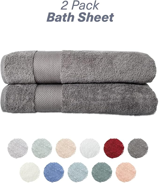 Hencely Bath Sheet Set of 2 - (35x64 Inches) - Luxury Extra Large Oversized Towels, 100% Cotton - Quick Dry, Highly Absorbent, Super Soft - Ideal for Spa, Hotel, Bathroom - (Bath Sheets 2 Pack, Gray)