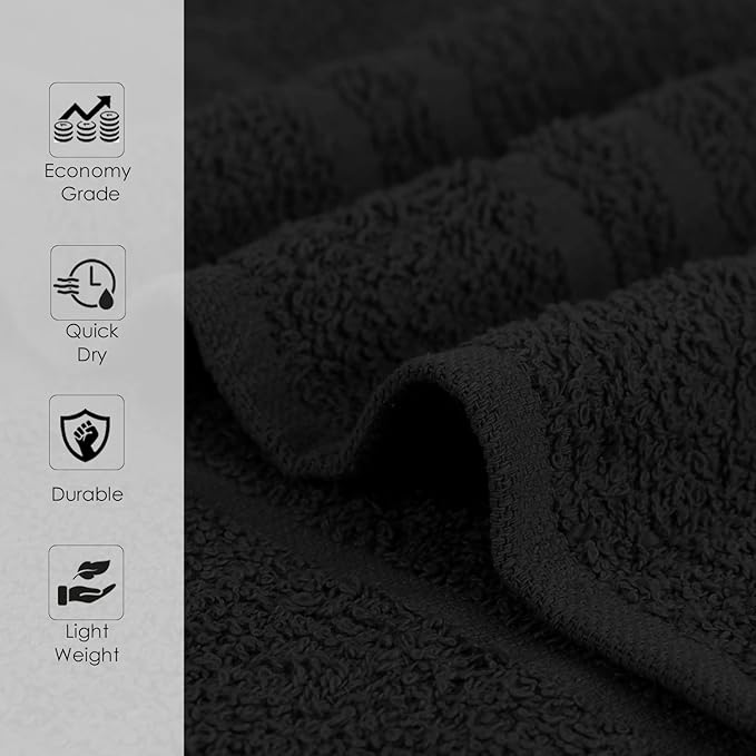 Hand Towels Pack of 40, 100% Cotton, 16 x 27 Inches, Highly Absorbable, Facial, Gym, Hair & Face Towels in Black