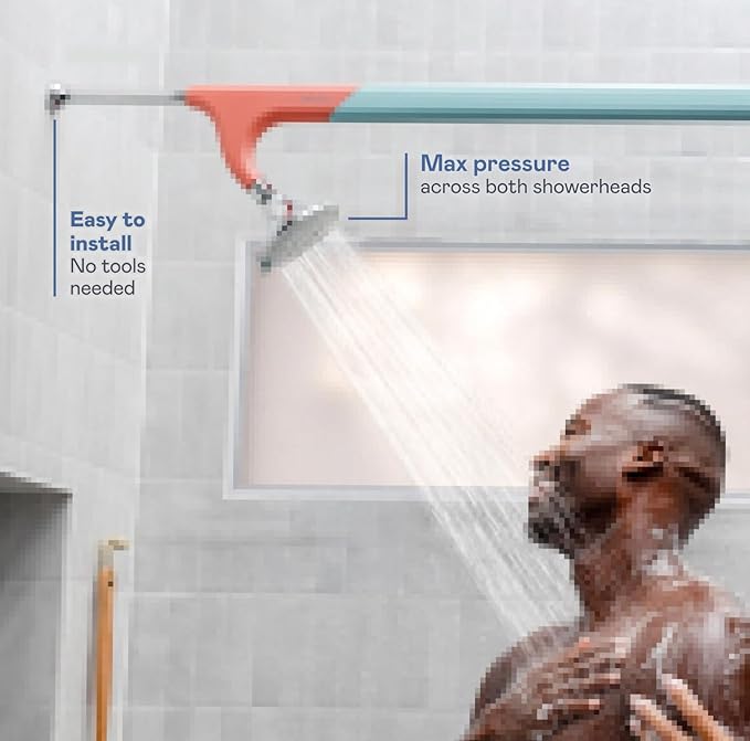 BOONA Original Double Shower Head as Seen on Shark Tank | Tandem Shower for Couples | High Water Pressure, with 3 Flow Settings | Easy DIY Install, Retro Miami