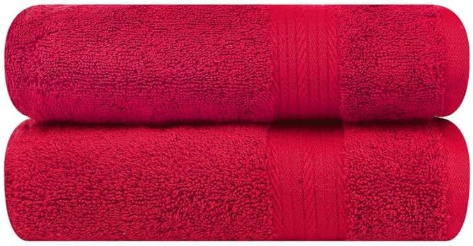 Ample Decor Bathroom Hand Towel 18 X 28 Inch 600 GSM 100% Cotton, Premium Soft Absorbent - 2 Pcs - Christmas Red