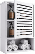 HITNET Bathroom Cabinet Over Toilet, White Medicine Cabinet, Hanging Cupboard with Single Door and Open Bottom Shelf, Wall Mounted Bamboo Storage Organizer