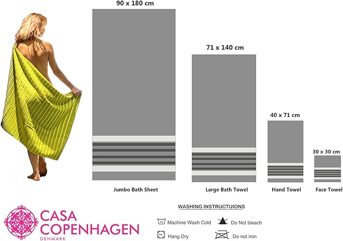 CASA COPENHAGEN He & She 6 Pieces Towel Set- American Blue + Red, 550 GSM 2 Bath Towel 2 Hand Towel 2 Washcloth, Designed in Denmark Made of Soft Egyptian Cotton for Bathroom, Kitchen & Shower