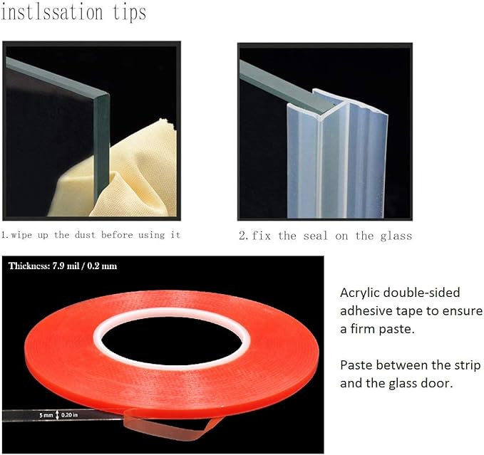 Shower Glass Door Seal Strip, 120 Inch Silicone Soft Shower Door Sweep to Stop Leaks, Frameless Seal Strip