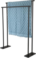 JQK Bath Towel Bar Free Standing Black, 30 Inch Stand Double Towel Rack Holder Shelf for Bathroom Floor, Matte Black, BTH120L30-PB
