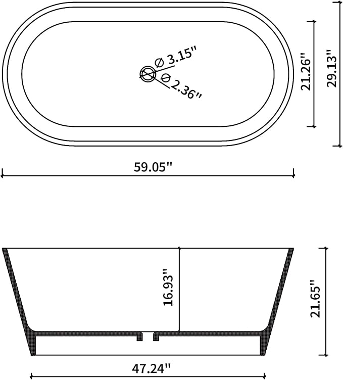 Stone Resin Freestanding Bathtub 59", Terrazzo Bathtub Soaking Tub, Solid Surface Stand Alone Bathtub with Drain & Integrated Slotted Overflow AMFS-MY008