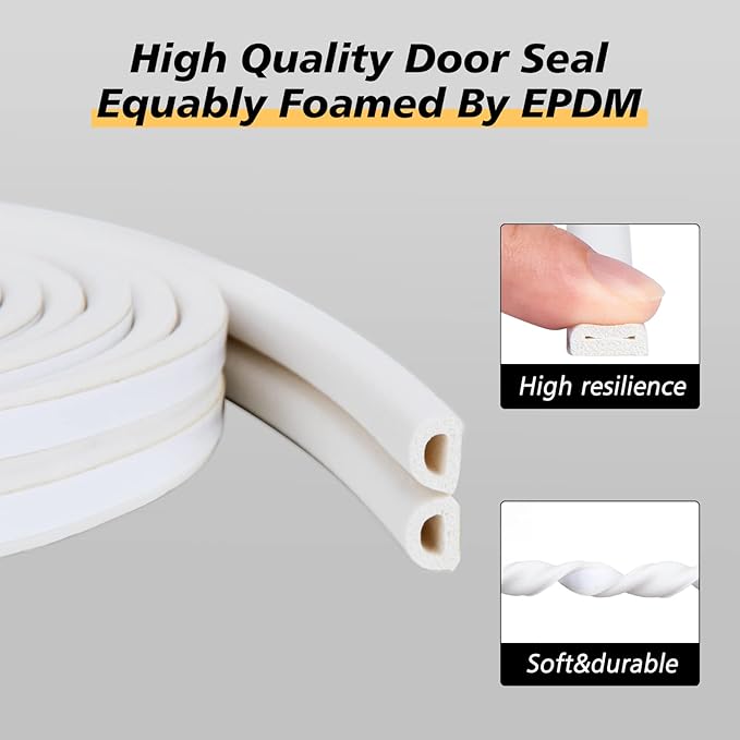SUNMON Weather Stripping Door Seal, D-Type Strip Weather Stripping Seal Strip for Doors/Windows, Soundproofing Weatherstrip Gap Collision Avoidance 52 Feet (White