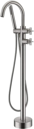Tub Filler Freestanding Bathtub Faucet Brushed Nickel Floor Mount Brass Faucets with Hand Shower