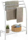 SunnyPoint Freestanding 3 Hanging Bar Towel Rack with Bottom Shelf (WHT)