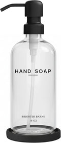 Glass Hand Soap Dispenser Bathroom Set by Brighter Barns - Bathroom Soap Dispenser Set - Refillable Pump Bottle with Tray - Neutral Home Decor for Airbnb, Hotel, Vacation Rental, Restaurants (Clear)