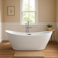 59 in Acrylic Freestanding Bathtub, Contemporary Stand Alone Tub,Glossy White Soaking Tub,with Chrome Overflow and Drain, CUPC Certified