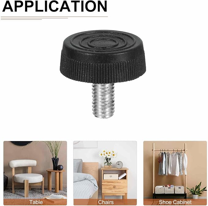 M8x17x30mm(DxLxOD) Screw on Furniture Glide Leveling Feet - 20Pack - Good for Furniture - Adjustable Thread Furniture Levelers - Black