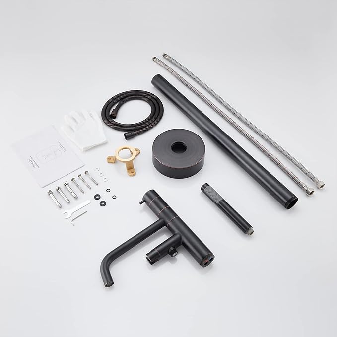 Freestanding Bathtub Faucet Floor Mount Tub Filler Oil Rubbed Bronze Brass Single Handle Bathroom Faucets with Hand Shower