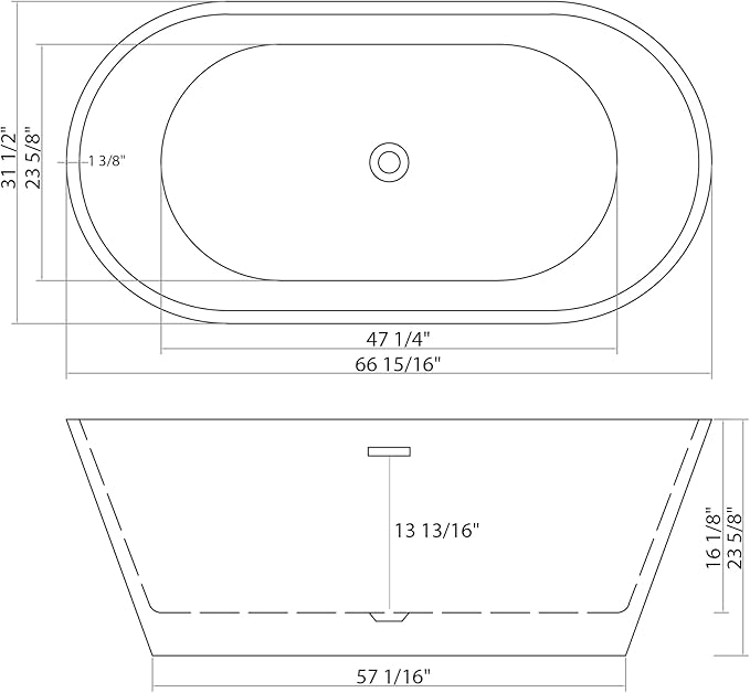 Logmey 67 Inch Freestanding Bathtub White Acrylic Oval Shape Soaking Tub with Chrome Drain & Overflow Assembly for Classic and Modern Bathrooms