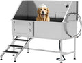 Albott 60 Inch Stainless Steel Dog Washing Station, Professional Pet Bathtub with Stairs, 3-Speed Adjustable Showerhead, Removable Grates, and Easy-Clean Design, XL for Large Dogs (Left Door).