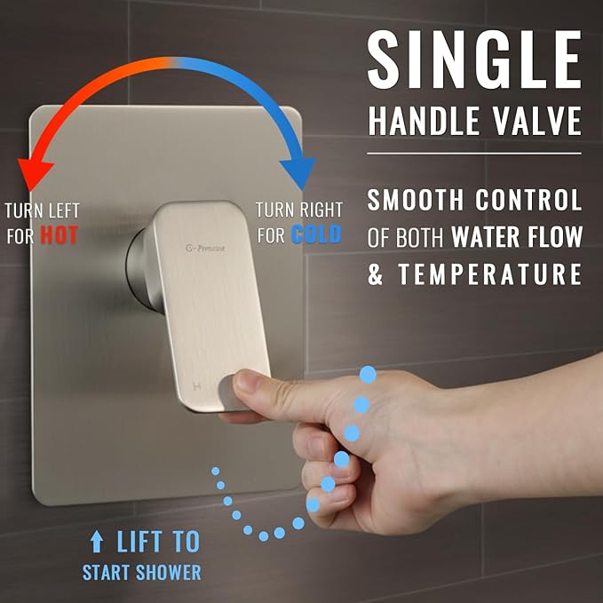 All Metal Shower Faucet Set, Dual Square Shower Head System with Handheld Wand, Diverter, Hose Complete Combo, Pressure Balance Rough-in Valve and Tub Spout Included (Brushed Nickel)