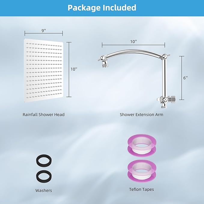 Hibbent All Metal cUPC Certified Rain Shower Head, 10'' High Pressure Rainfall Showerhead with 16" Shower Head Extension Arm, Solid Brass Adjustable Shower Arm Extender, fixed Showerheads, Chrome