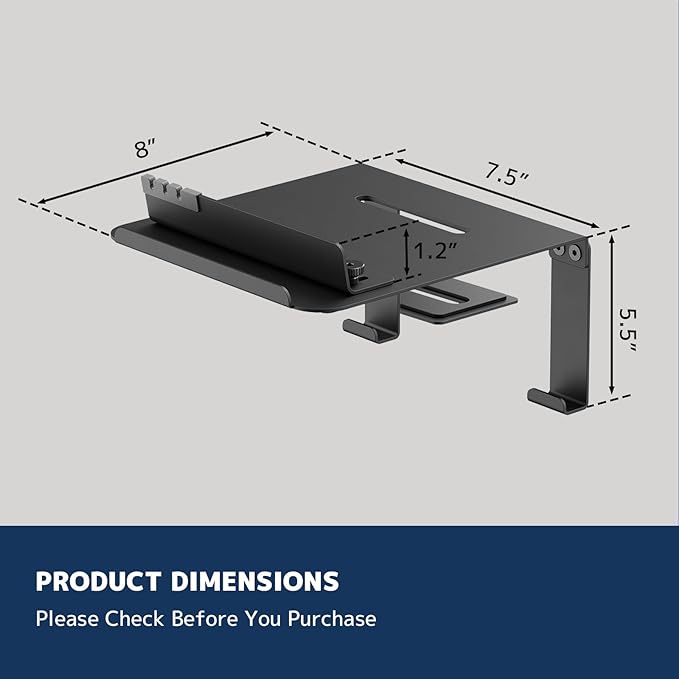 Monitor Arm Reinforcement Plate - with Phone Holder and Hook, for Thin, Glass and Other Fragile Tabletop, Compatible with Most Monitor Stand C-Clamp Installations, Anti-Slip, Black