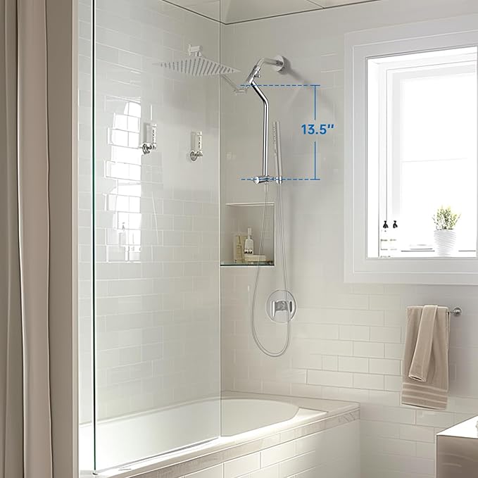 G-Promise All Metal Shower Diverter with Low Holder, Extended 13.5 Inch, 3-Way Diverter Valve with Pause Mode for Handheld and Fixed Shower Heads ∣ 4-Setting Replacement Part (Chrome)
