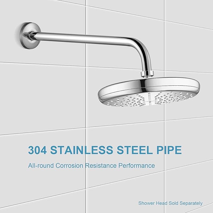 OFFO Shower Arm with Flange, 16 in Wall Mount Replacement Angle Shower Head Arm Wall-Mounted For Fixed Shower Head & Handheld Showerhead, Chrome