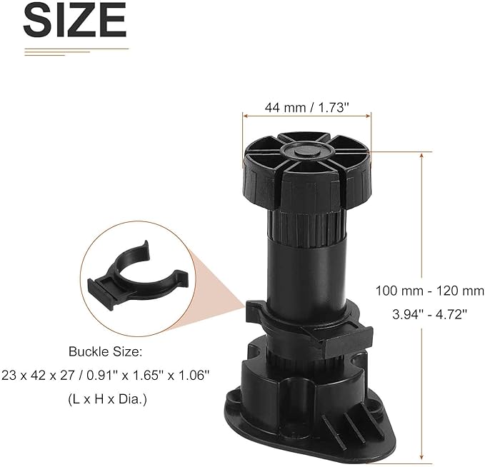 100x44mm(LxW) Adjustable Leveling Feet - 8Pack- Good for Furniture - Leveler Support Frame Replacement Legs - Black