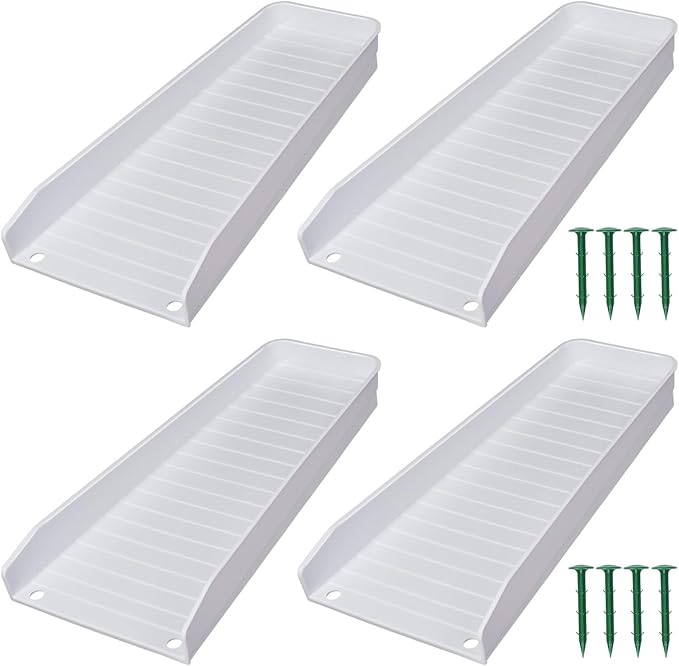 Gutter Downspout Splash Block,16.3"Drain Gutter Guard Diverter,Gutter Downspout Extensions for Water Drainage, Fixable Down Spout Drain Trays,Drainage to Protect House Foundations (4PC White)