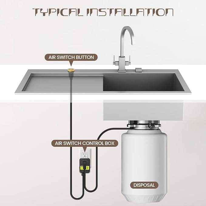 Garbage Disposal Air Switch Kit Sink Top Waste Disposal Stainless Steel Golden Brushed On/Off Air Button Food and Waste Disposals Part by Etoolcity, UL Listed