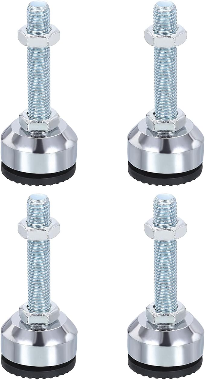 PATIKIL Furniture Leveling Feet 1.6" Dia Base M12 Thread, 4 Pcs Carbon Steel Adjustable Threaded Furniture Levelers Screw on Leg Leveler with Pads for Desk Chair Cabinet, Black