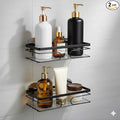 2-Pack Corner Shower Caddy – Rust-Resistant Wall-Mounted Bathroom Organizer with Included No-Drill Adhesives for Shampoo, Soap & Toiletries - Black (1-Layer, Rectangle)