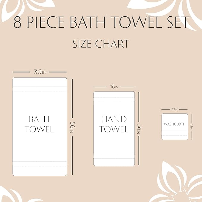 MAURA Grey Bath Towel Set of 8 for Bathroom. Turkish Cotton Luxury Bath Towels. Extra Large, Thick, Plush & Soft. Hotel & Spa Quality - Space Gray