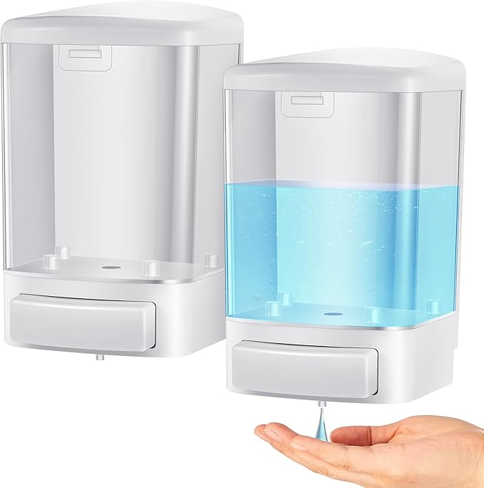 Hushee 2 Pcs Commercial Soap Dispenser Wall Mounted Manual Soap Dispenser Containers Bathroom Plastic Hand Wash Wall Containers for Kitchen Hotel Liquid