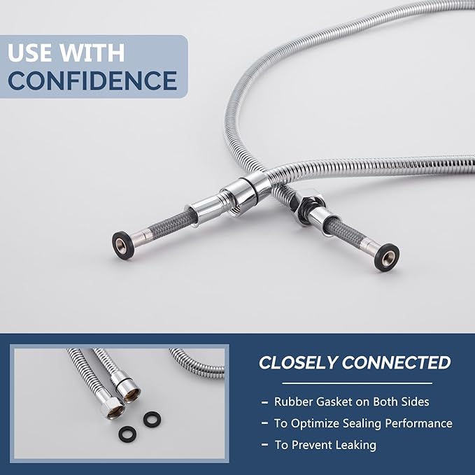 Angle Simple Replacement Shower Hose 79", Stainless Steel Flexible Handheld Shower Extension Hose 1/2" IPS, No Tangles, Chrome