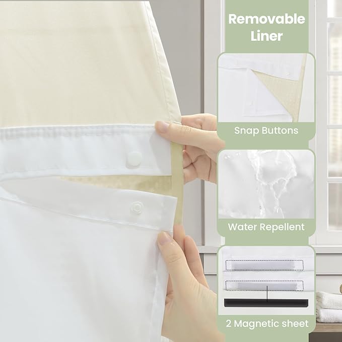 Inhousolu Extra Long No Hook Shower Curtain with Snap in Fabric Liner Set Waffle Weave 230GSM Weighted Hem, Waterproof & Washable Bathroom Curtain Spa Luxury with Mesh Top Window 72" W x 84" L Ivory