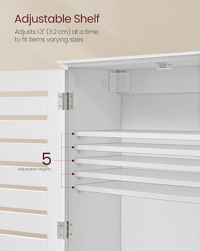 VASAGLE Bathroom Wall Cabinet, Medicine Cabinet, Wall-Mounted Bathroom Storage Cabinet, with Adjustable Shelf, Double Slat Doors and Open Shelf, 7.9 x 23.6 x 27.6 Inches, White UBBK028W01