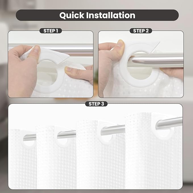 Inhousolu No Hook Waffle Weave Shower Curtain with Removable Snap in Fabric Liner Set for Bathroom, 230 GSM Heavy Duty Weighted Hem, Water Repellent Washable Bath Curtains, 36 x 72 Inch, White