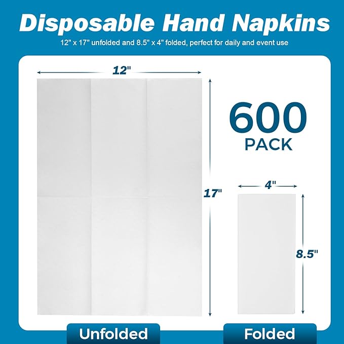 Charmount 600 PCS Disposable Linen-Feel Paper Hand Towels, White 12" x 17" Cloth-Like Napkins for Bathroom, Wedding, Party, Dinner, Everyday Use, or Decorative Guest Towels