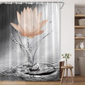 Lotus Shower Curtain Black White Grey Orange Flower Elegant Blooming Floral with Dew Spring Flower Reflection on Water Modern Romantic Polyester Fabric Bathroom Decor 70×78 Inch with Hook