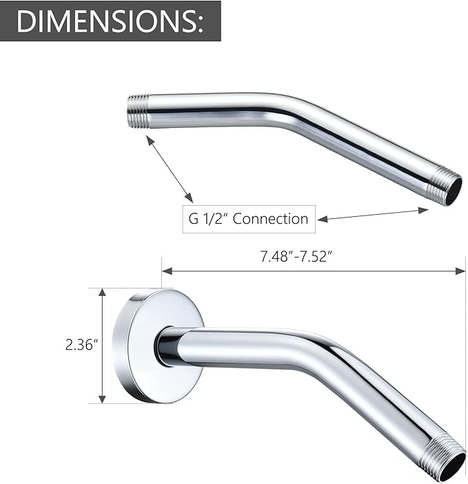 123815 Replacement For Moen 8 Inches Anti-leakage Ceiling Wall Mounted Bend Accessories-Basic Shower Arm and Flanged,Made of Solid Brass,Chrome