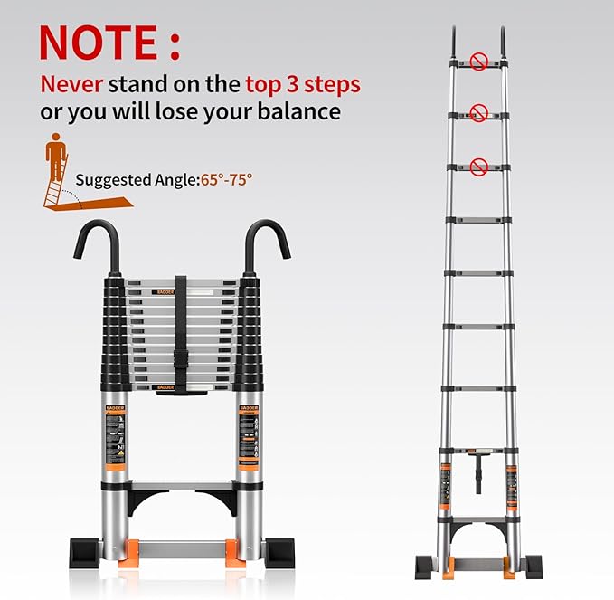 Telescoping Ladder,13.5FT Aluminum Multi-Purpose Collapsible Ladder with Stabilizers and Hooks,Jiashche Portable Extension Ladder for RV or Outdoor Work Silver,330lb Max Capacity